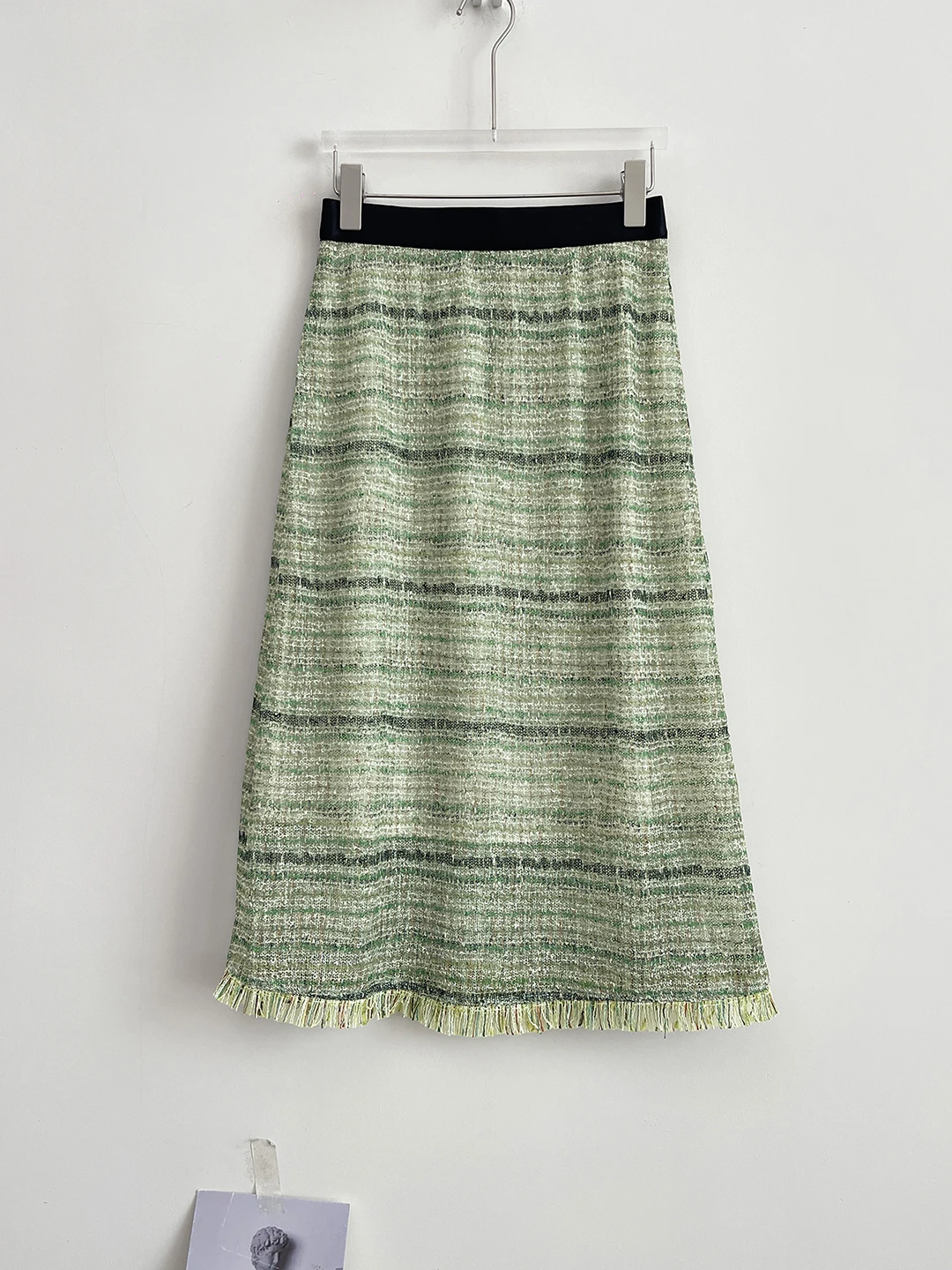 2026 Spring Summer New Style Women's High Waist Straight Cut Thickened Tweed Fringed Half Skirt Fashionable Slimming A-Line S...