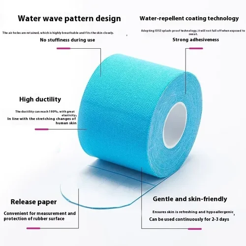 Imagen 2 del producto Vendaje autoadhesivo elástico de algodón deportivo, 5m, 1/3/5/10 unidades, permeabilidad, correas de kinesiología impermeables, protección contra tensión médica