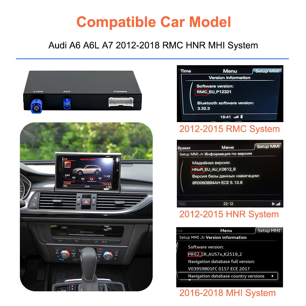 Bonroad Kabelloses Android Auto Modul für Audi A6 A7 RMC 3G MMI MHI2 2012-2018 Carplay Interface Mirror Link Air Play Rückfahrkamera – Detail 2