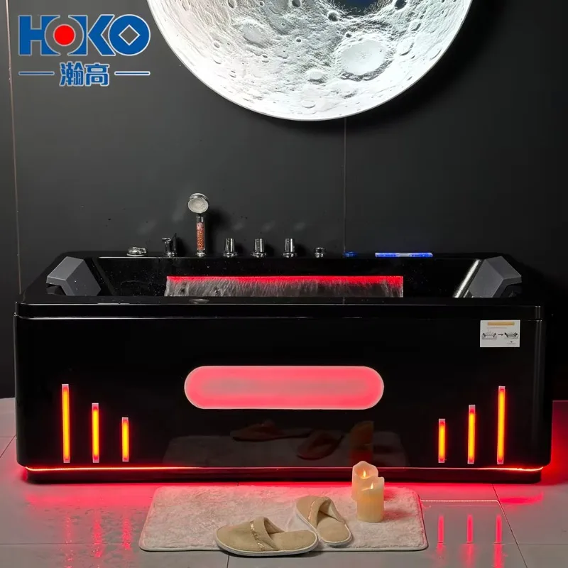 HOKO Luxury Black Acrylic  Spa Tub Modern Design Hydromassage Rectangle Shape 2 Person Soaking Bathroom Access Cupc