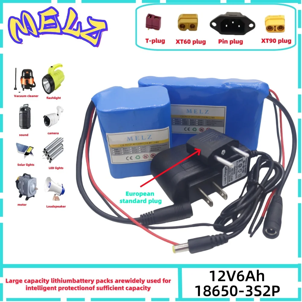 MELZ - New Portable 18650 3S2P 12V 6000mah Rechargeable Lithium ion Battery Pack for LED Lamp Backup Powe Etc+Charger