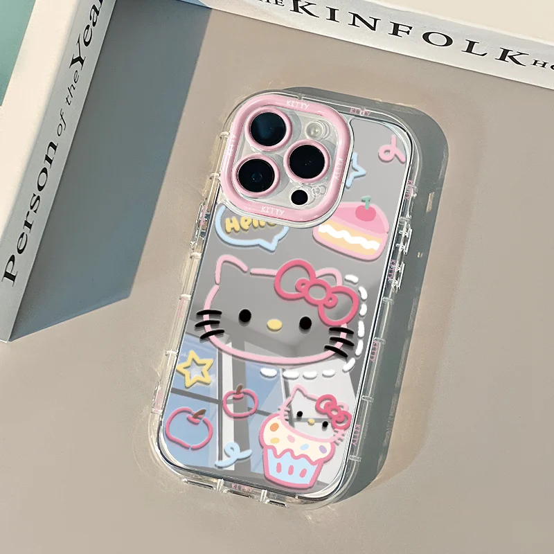 Custodia per telefono antiurto con specchio per il trucco e design a cartone animato Hello Kitty per iPhone 17 16 12 13 11 14 15 Pro Max XR X XS 7 8 Plus