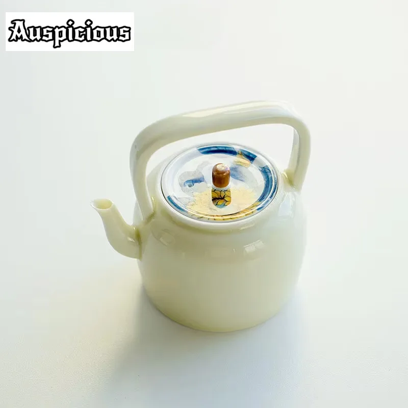 

210ml Pure Hand-painted Sunflower Art Ceramic Beam Pot Moon Yellow Glaze Single Pot With Filter Kung Fu Tea Set Tea Maker Kettle