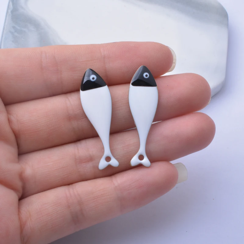 6pcs Copper Both-sided  Enamel Fish Charms oil dripping Ear Necklace Pendant DIY Jewelry Accessories