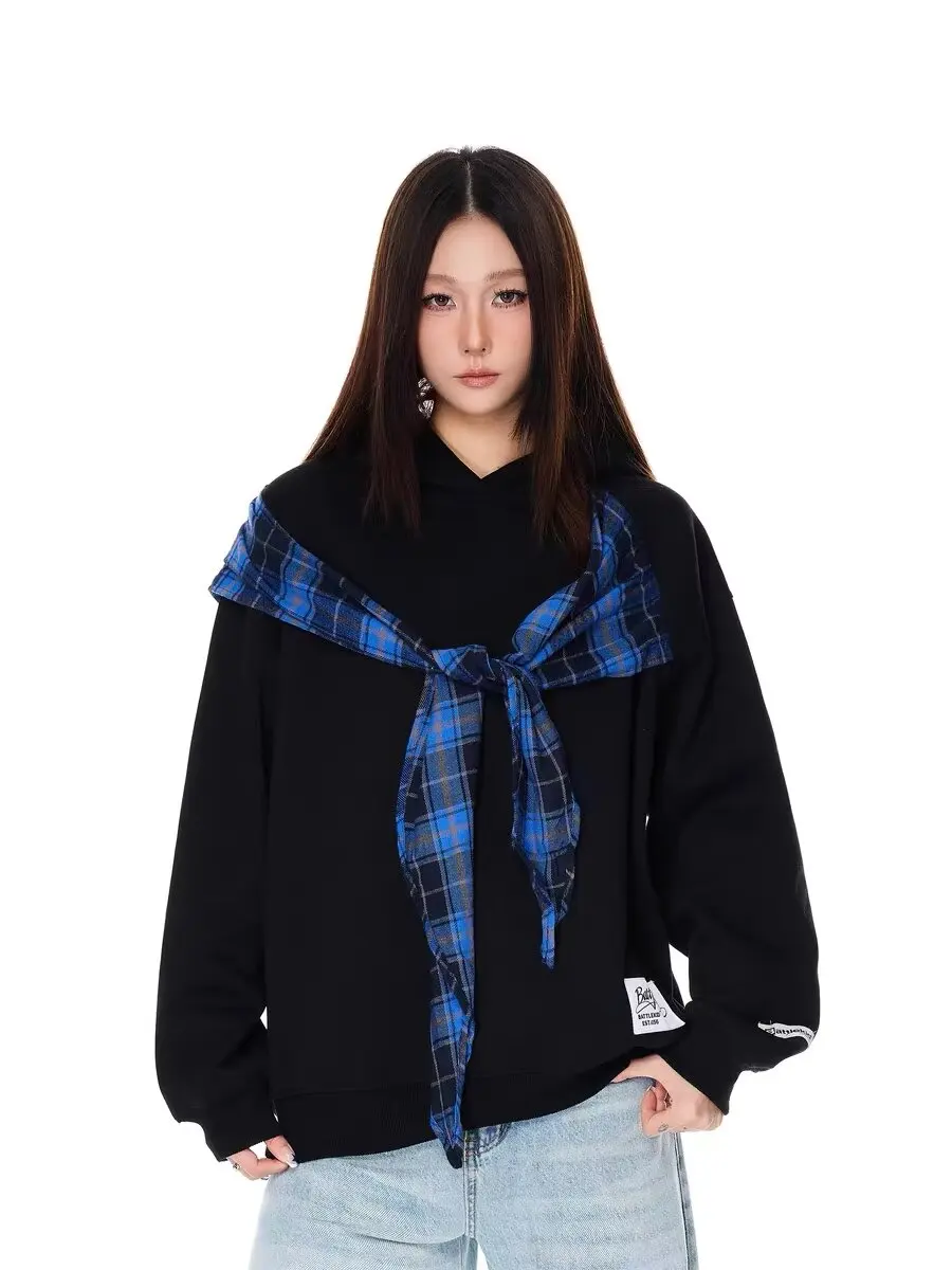 Moda ins temperamento pesado composto xale moletom com capuz artístico harajuku simples preguiçoso novo estilo para mulher