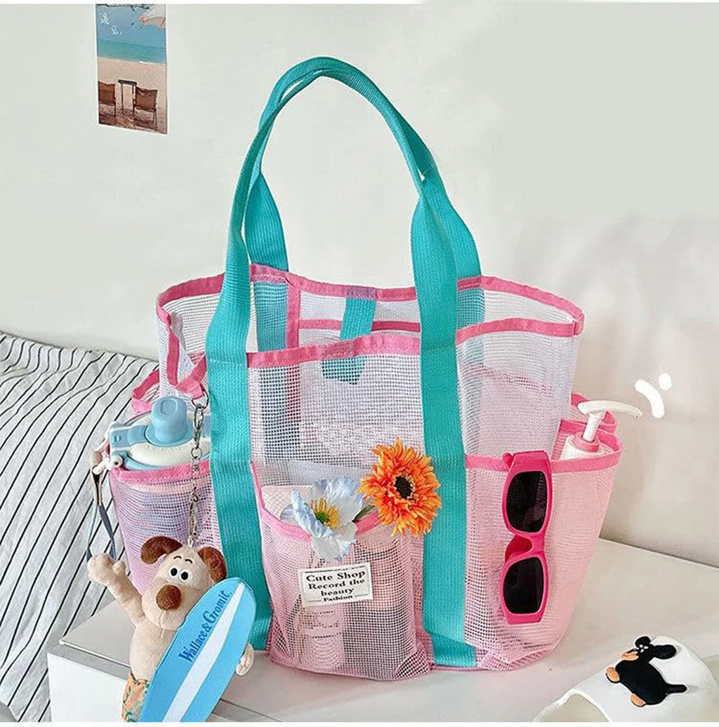 Large Capacity Handheld Nylon Bath Pouch Fashionable Mesh Swimming Bag for Fitness Toiletries Swimsuit Beach Travel Storage