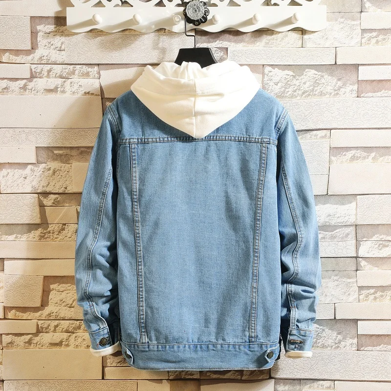 Blue Men's Denim Jacket, Single-breasted Lapel Coat, Fashionable Casual Tops, Black and Light Blue Can Be Selected,M-5XL