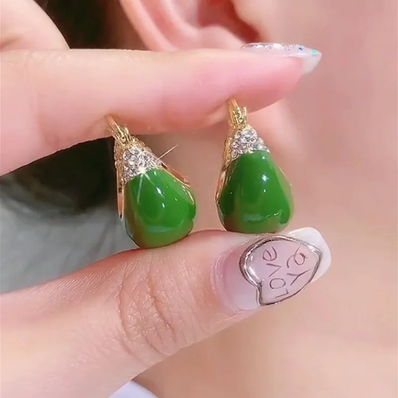 

Vintage Round Enamel Earrings for Women, Trendy Fruit Green, Light Luxury Senior Sense Elegant Jewelry