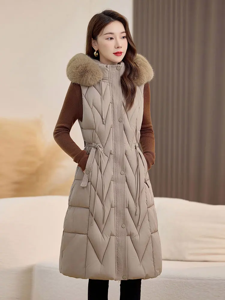Vielleicht 2025 New Autumn Winter Cotton Down Vest For Women Solid Puffer Padded Vest Sleeveless Fur Hooded Jacket Warm Coat
