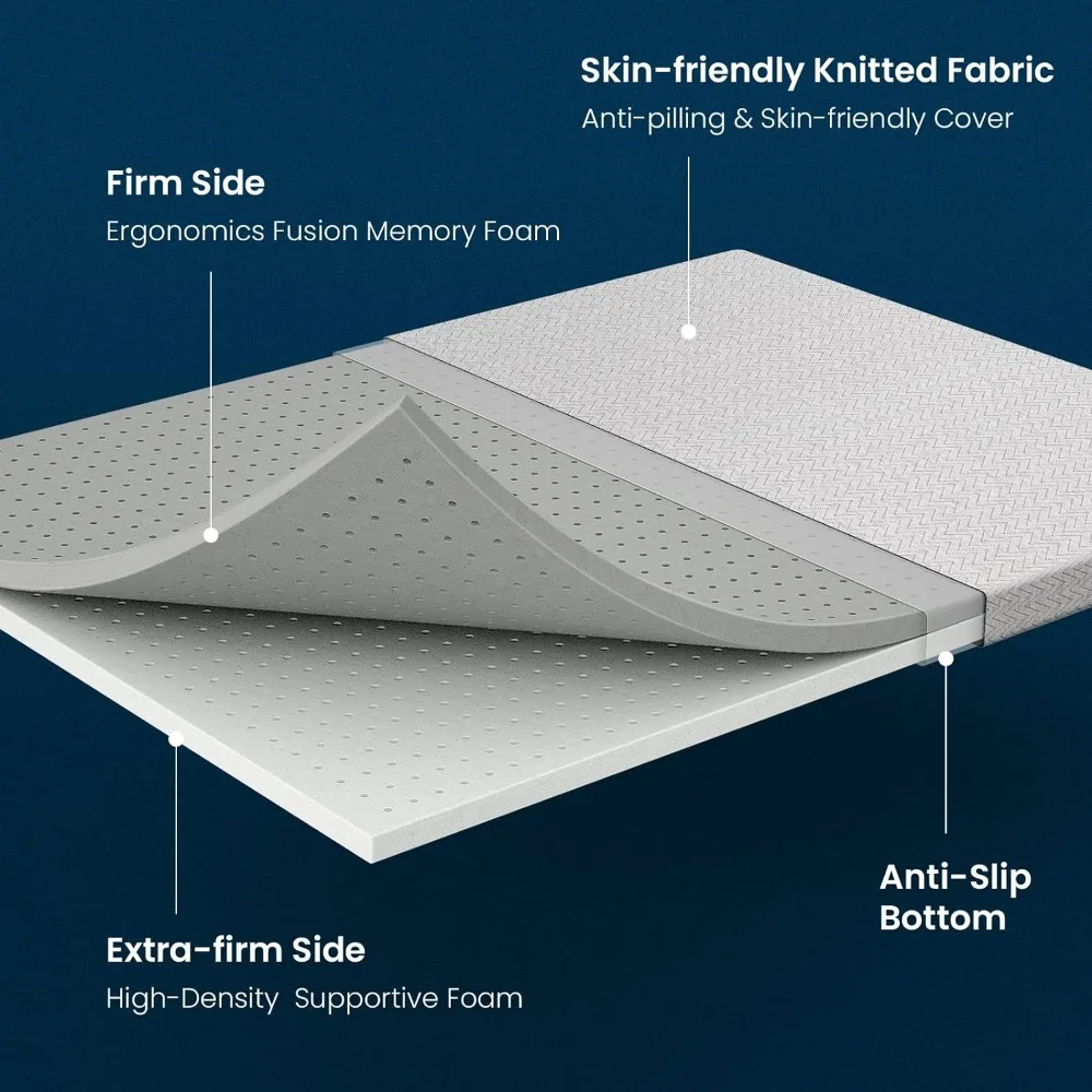 Mattress Topper Extra Firm Memory Foam for Pain Relief, Remove Moisture & Alleviate Fatigue, Non-Slip, Mattress Toppers