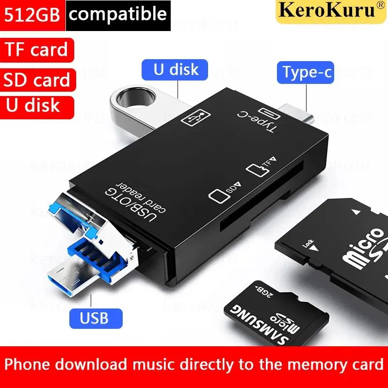 

6 in1 / 5 in 1 Multifunction USB 2.0 Type C/USB /Micro USB/TF/SD Smart Memory Card Reader OTG Flash Drive Card Reader Adapter