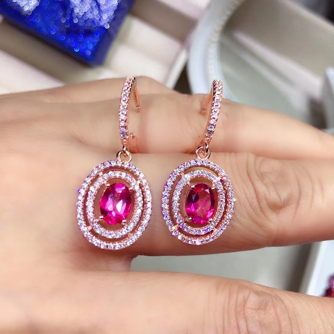 

Роскошные серьги-подвески из серебра 925 пробы с розовым топазом для вечерние, серьги с натуральным топазом всего 925 карата 5 мм * 7 мм, серебряные ювелирные изделия с топазом пробы