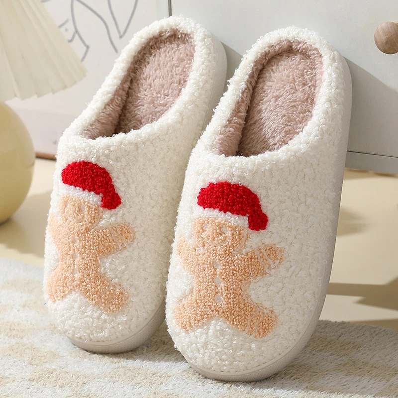 Cute Elk Slippers Fluffy Furry Women Home Platform Slippers Men Winter Plush Slides Indoor Fuzzy Slippers Lovely Cotton Shoes