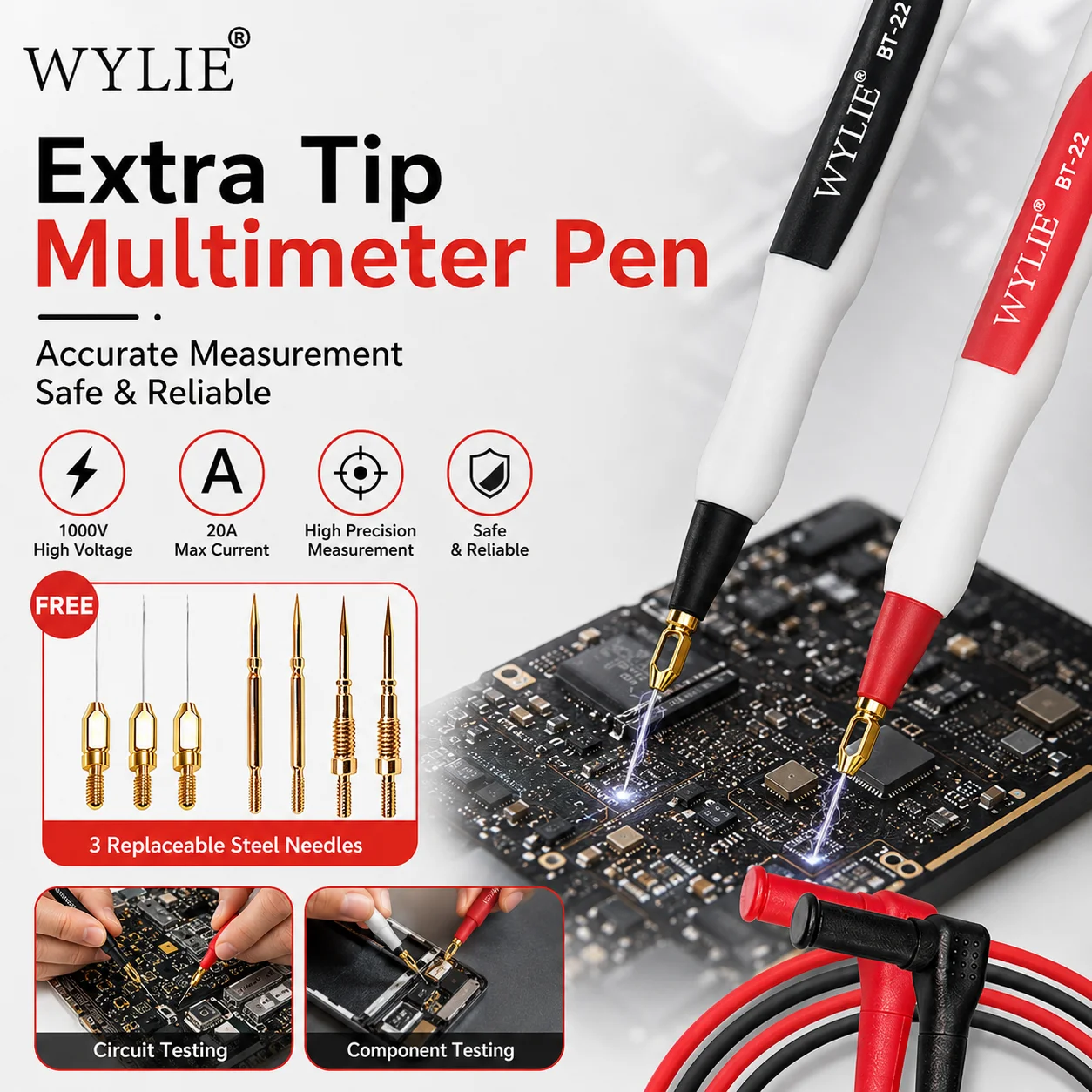 WYLIE BT-22 Multimeter Test Probe Pen 0.1mm Ultra Fine Replaceable Needle for Phone PCB Motherboard Repair