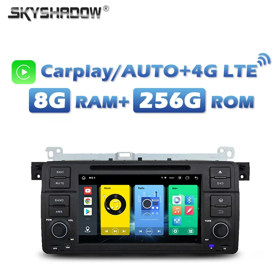 

4G SIM DSP IPS Carplay Auto Android 13.0 8G+256G 8Core Car DVD Player Wifi Bluetooth RDS RADIO GPS Map For BMW E46 M3 1998-2004