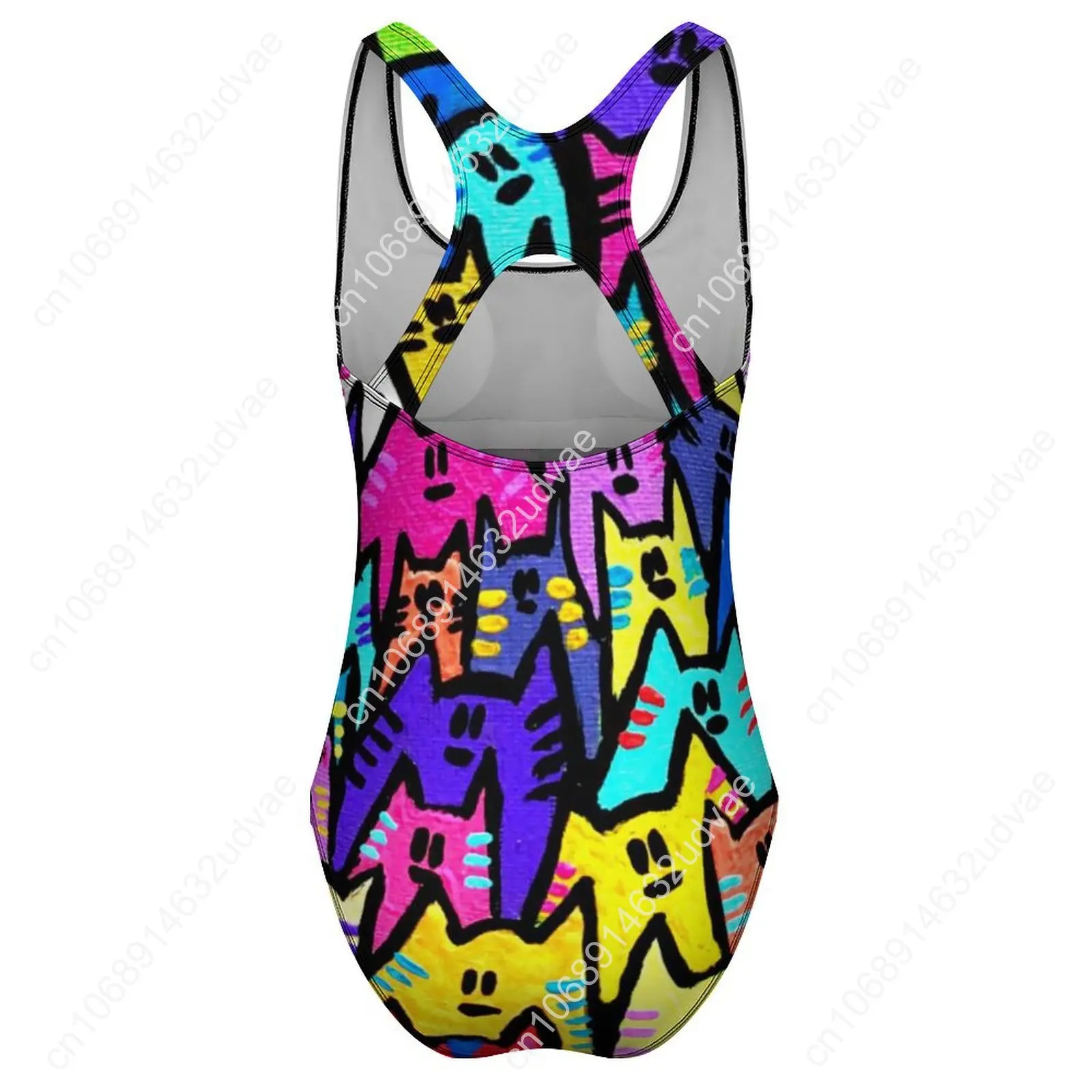 Funny Cat Swimsuit Colorful Cats Pop Art Swimwear One-Piece Fitness Bodysuit Cut Out Bathing Suits Ladies Push Up Sexy Beachwear