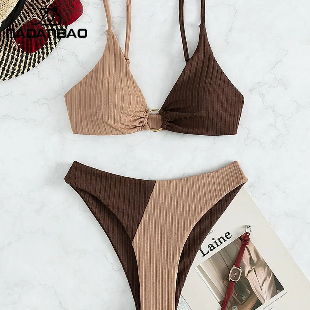 Nadanbao Sexy Color Match Bikini Women Swimwear Summer Hollow Out Beach Swimsuit Female Beach Party Backless Bathing Suit