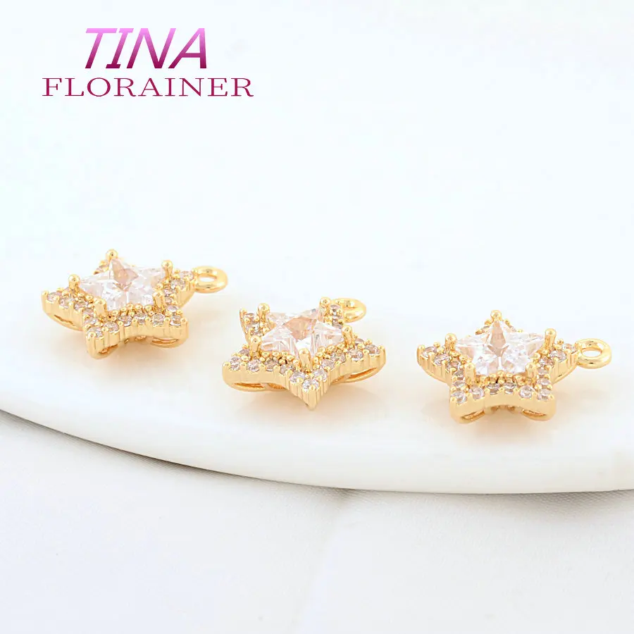 4PCS 13,5*15MM 18K Gold Farbe Überzogen und Zirkon Stern Charms Anhänger Schmuck Machen Liefert Diy zubehör – Detail 4