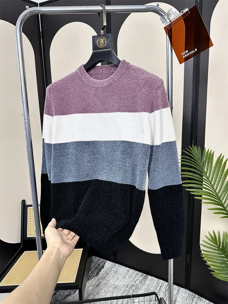 

G-Brand Men's Faionable Knitted Sweater Skin-friendly Thi Weave round Ne Long Sve Autumn Winter Trendy Pullover