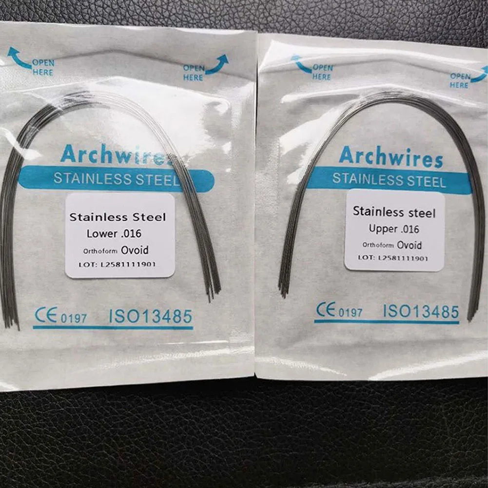 10 Packs Orthodontic Stainless Steel Round Arch Wire Natural Ovoid Form Dental Brace Archwire Upper Lower Bracket 10Pcs/pack