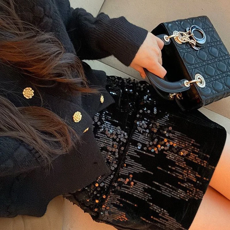 Herfst metallic korte minirokken met lovertjes paars zwart