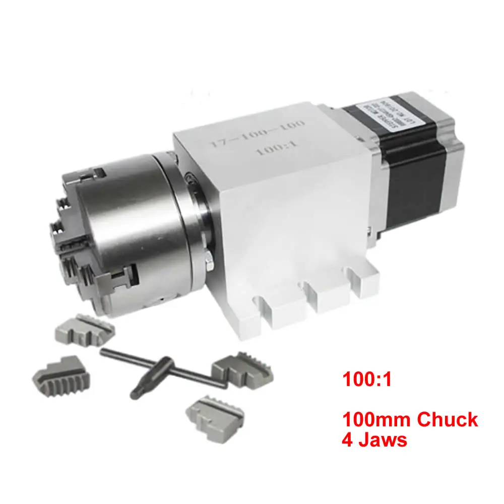 NEMA 34 Harmonic Drive Reducers CNC A Rotary Axis Chuck 100mm 3 4 Jaws Speed Reducing Ratio 100:1 for Wood CNC Router Machine