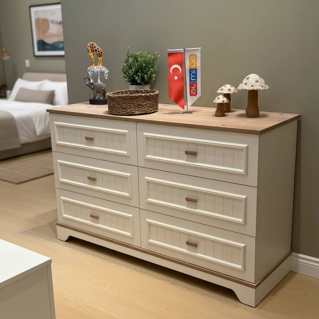 Commode à 6 tiroirs en bois na - Drawer Dresser White avis et prix