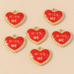Leslie 10pcs Romantic Enamel Kiss Me Red Heart Charms Pendant For Jewelry Making DIY Earrings Neckalce Handmade Craft