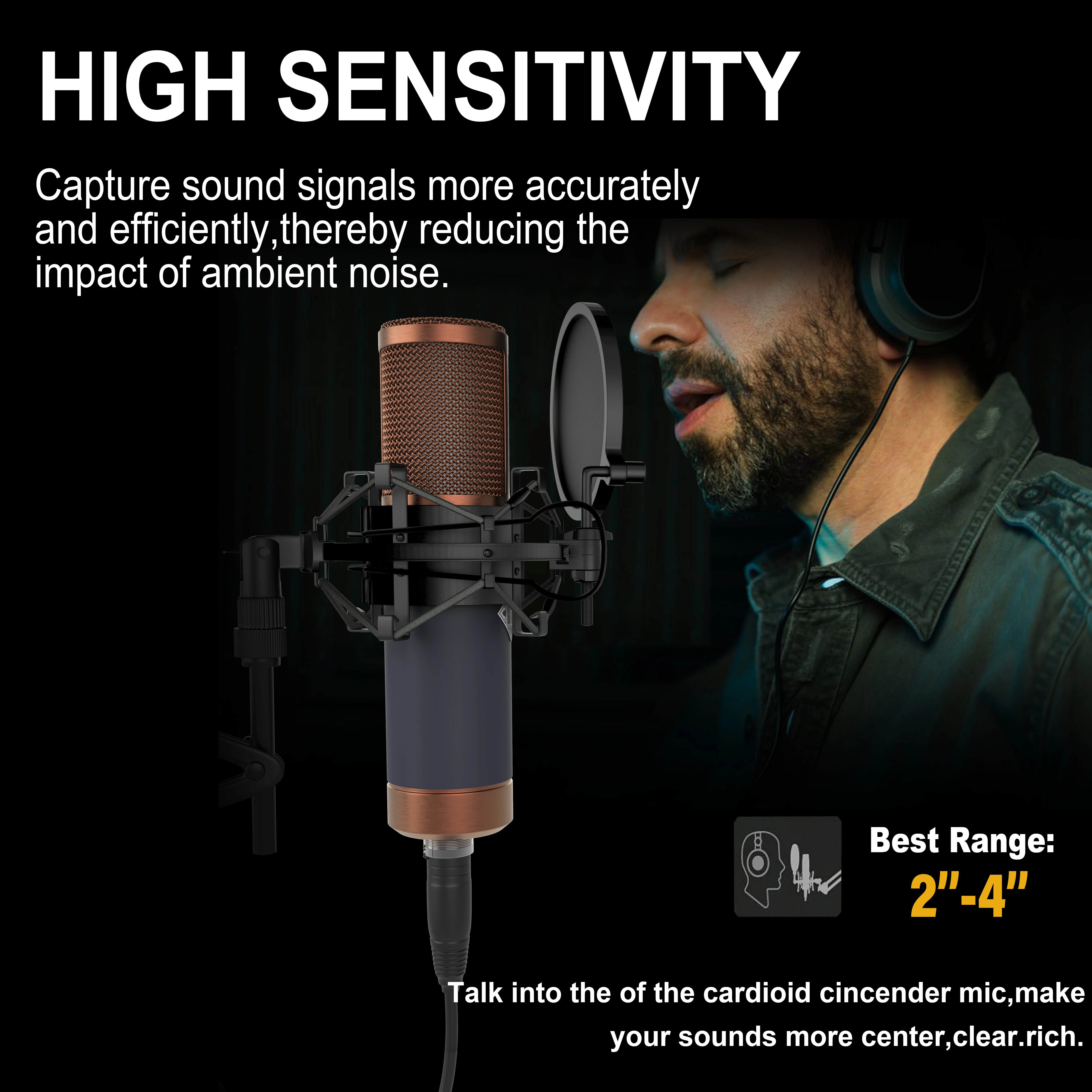 High-end TF39 48V Professional Studio Recording Condenser Microphone for Singing and Live Broadcasts with 48V Phantom Power