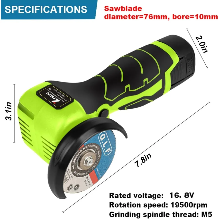 Kit de amoladora angular de cepillo inalámbrico, Mini herramienta de molienda angular eléctrica de 19500rpm con 2 baterías de 16,8 V y 2000mAh y 5 discos de corte