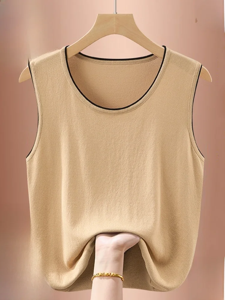 Gilet di seta Donna Estate Sottile rotondo Ne Svel T-shirt in seta di ghiaccio lavorata a maglia Top bianco Vestibilità ampia Abbigliamento estivo versatile casual