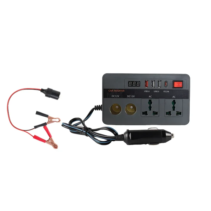 European Standard 300W Universal Socket 12V to 220V Car Inverter Converter with USB Type C Fast Charging