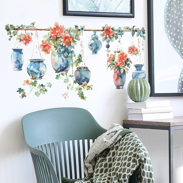 Farbige Vasen Blumen Wandaufkleber Wohnzimmer Hintergrund Dekor Tapete für Schlafzimmer Heimdekoration Selbstklebende Kunst-Aufkleber – Detail 6