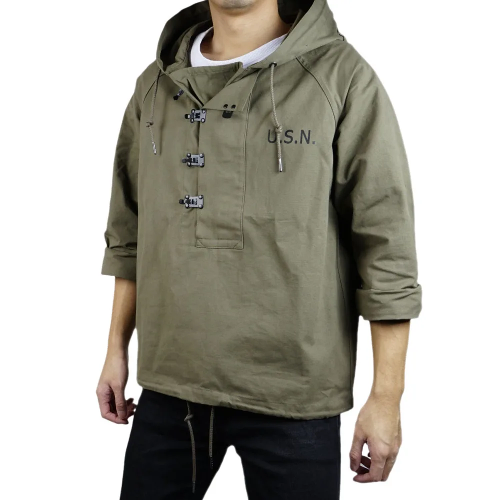 

WWII WW2 US Navy USN Uniforms Coat Retro Metal Button Smock Hoodie Jacket Deck Suit Army Clothing Green