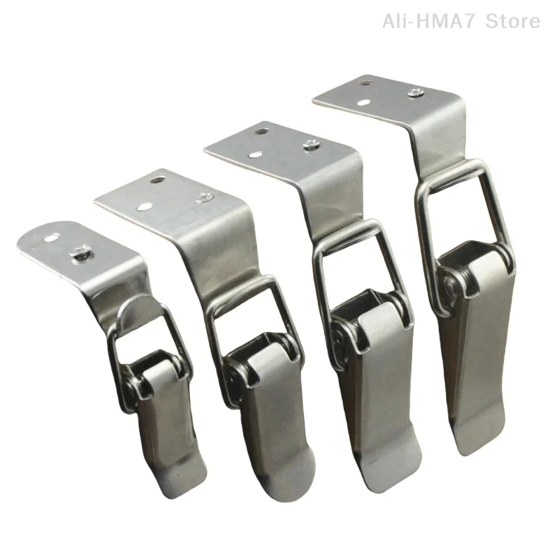 1 Set Cabinet Door Metal Clasps 90 Degree Box Closure Lock Duck-mouth Buckle Hook Spring Loaded Draw Toggle Hasps Clamp