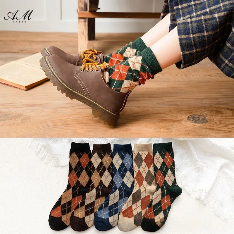 Women Sock Autumn New Socks Fashion Lattice Cotton Preppy Style Happy Casual Deodorant Sockss Female Socks High Quality