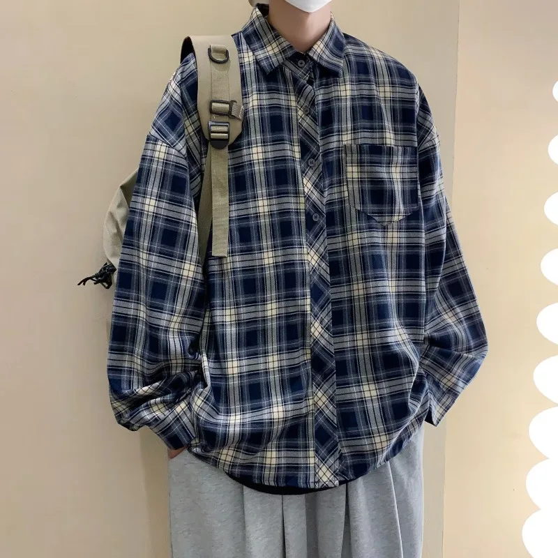 Tibetan Blue Plaid Shirt, Spring and Autumn New Design Sense, Niche, Loose Layered Shirt, Versatile Jacket for Men