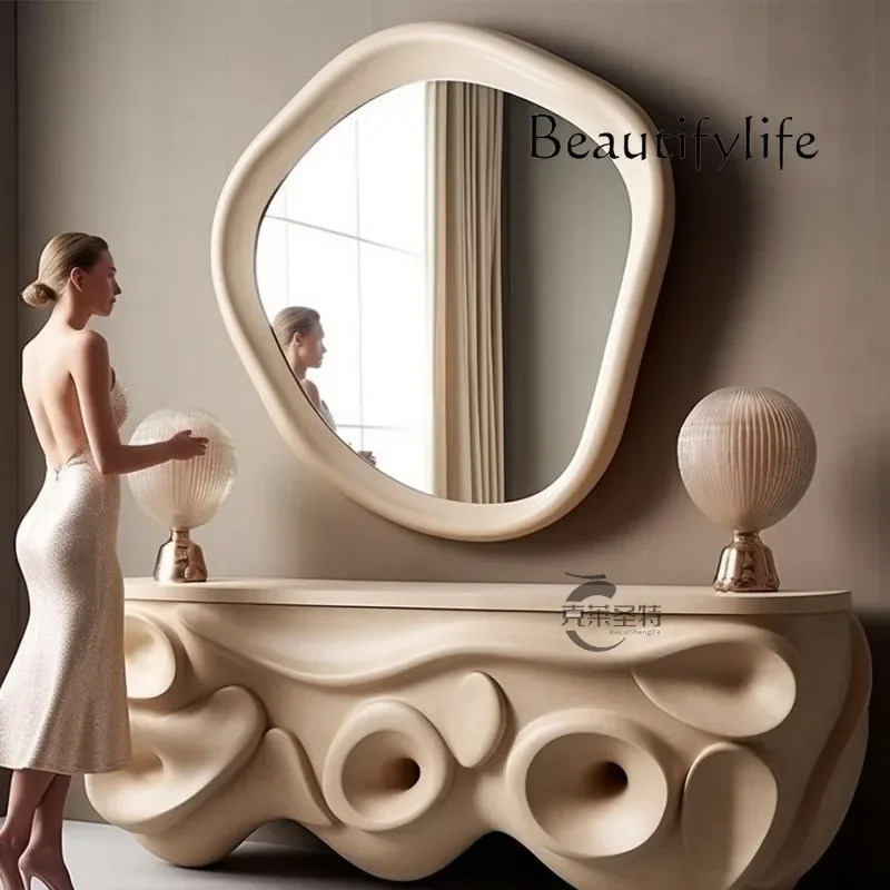 

Nordic special-shaped entrance decorative mirror high-end art wall-mounted bathroom mirror French cream makeup mirror