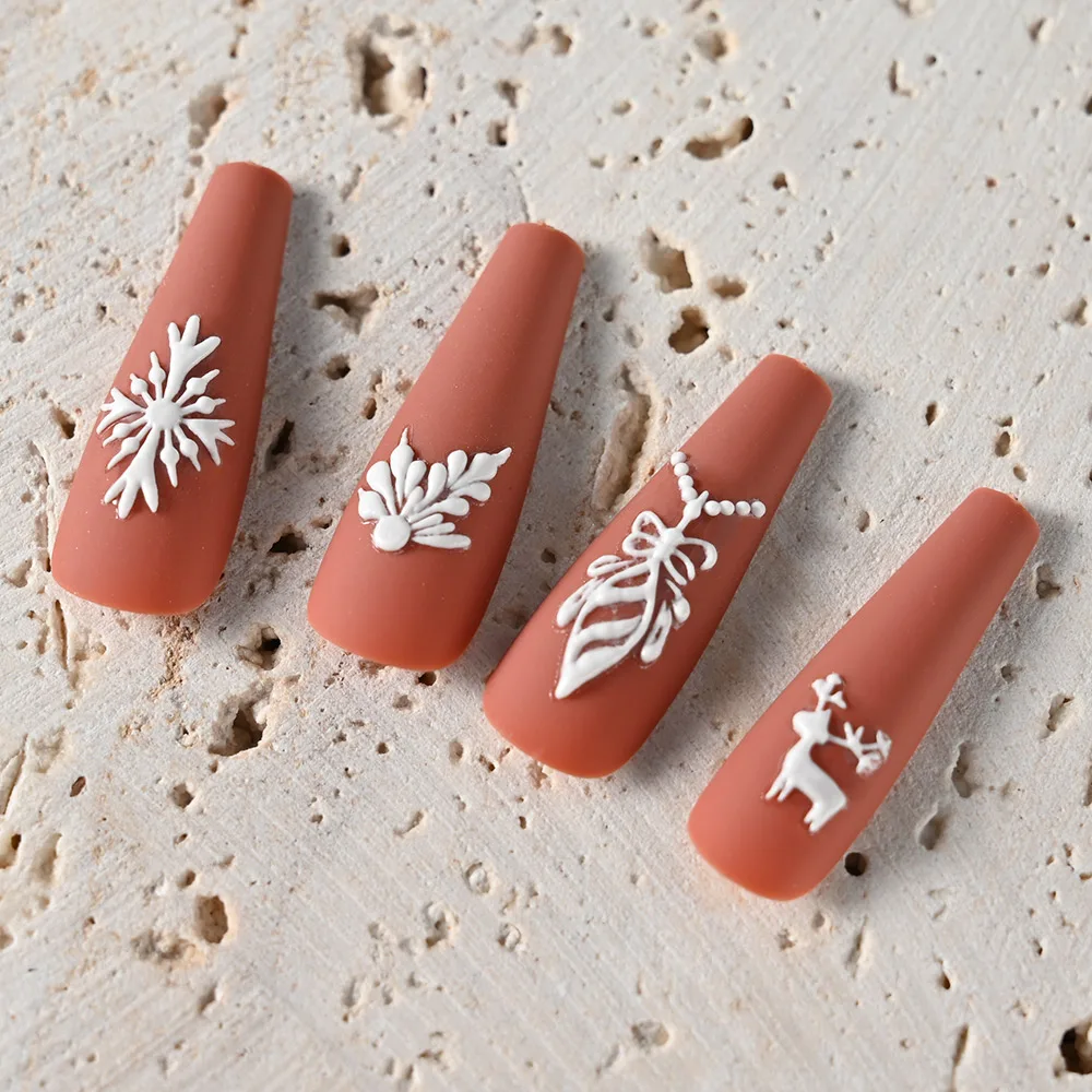 4개입 5D 엠보싱 눈송이 네일 아트 스티커 크리스마스 화이트 눈송이 네일 아트 데칼 DIY 아크릴 꽃 매니큐어 슬라이더 스티커