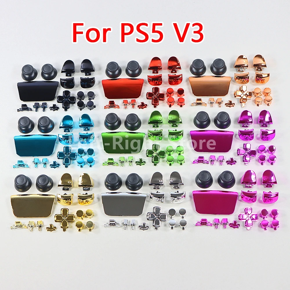 8sets Full Set Chrome Plating Buttons For Playstation 5 V3 Thumb Sticks Joystick Cap L1 R1 L2 R2 D-pad For PS5 V3.0 BDM-030