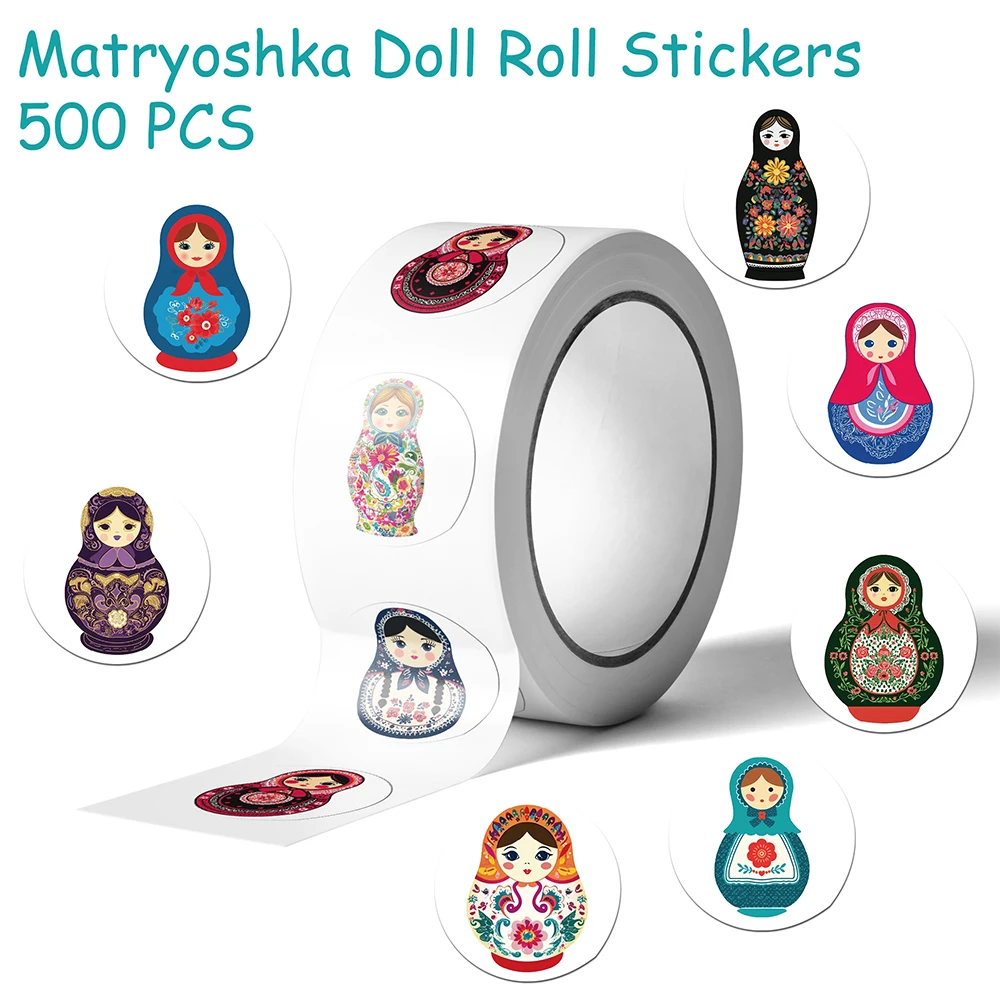 

500 шт., мультяшные матрешки, рулонные наклейки, наклейки для телефона, ноутбука, скейтборда, письма, сделай сам, эстетические водонепроницаемые наклейки