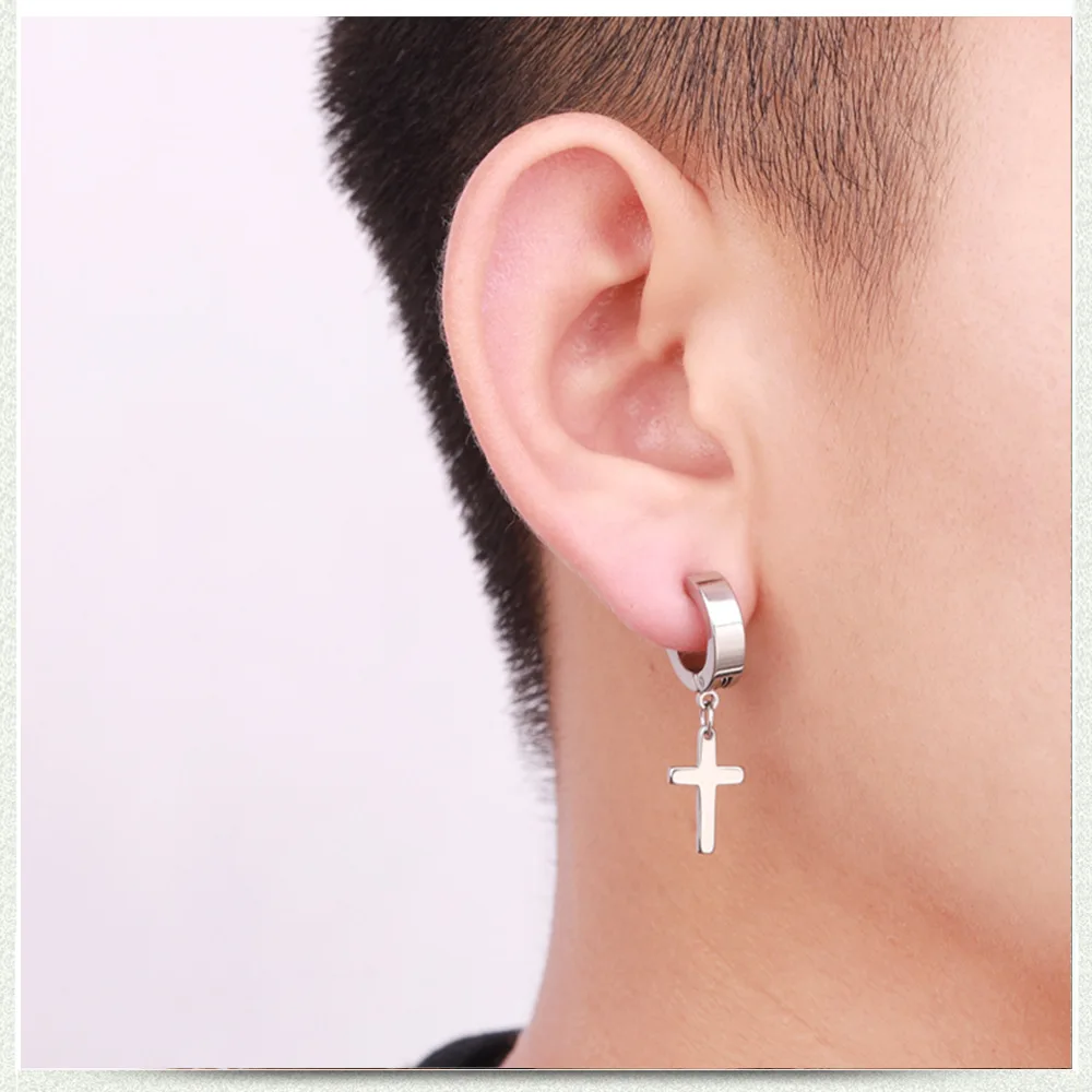 1 Pair Silver Color Punk Stainless Steel Pendant Earrings For Men/Women Popular Collection Ear Buckle Hip Hop Gothic Jewelry