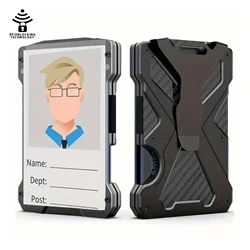 Wallet For Men Slim Aluminum Metal Money Clip with 1Clear window ID Badge Holder RFID Blocking  Holds up 15 Cards with Cash Clip