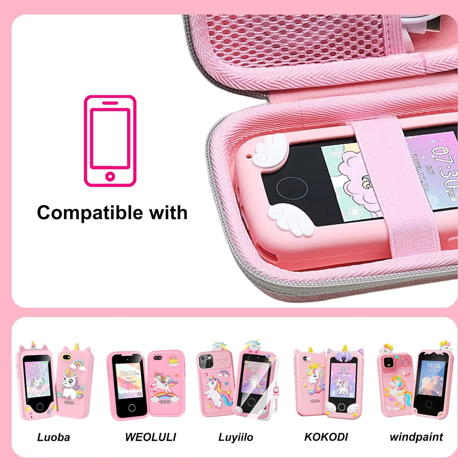 LTGEM Kids Smart Phone Case Compatible with Luoba/WEOLULI/Luyiilo/Kikapabi Kids Smart Phone Toys, Charging Cable and SD Card,