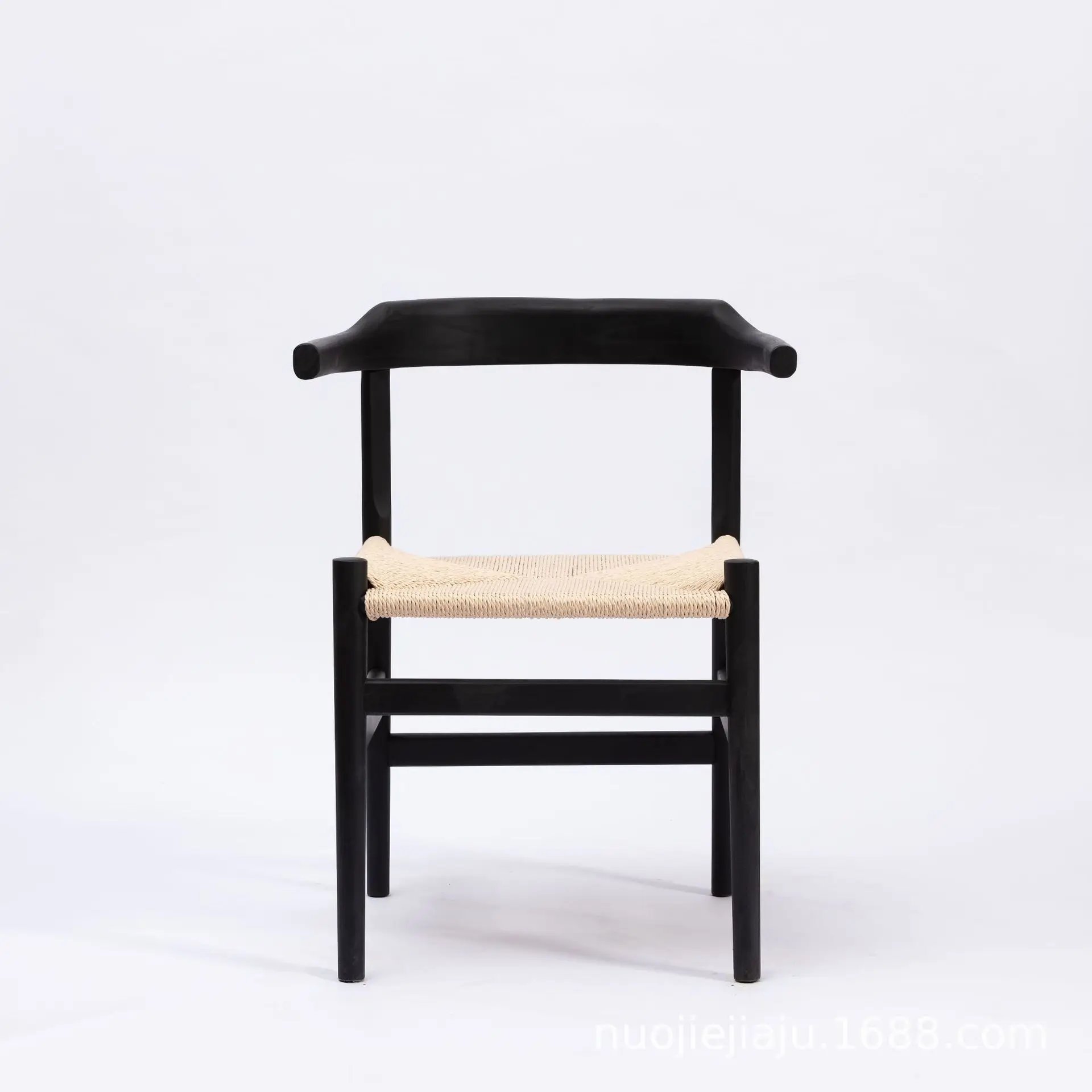 

Nordic style ash wood black household rope style and simple wood dining chair