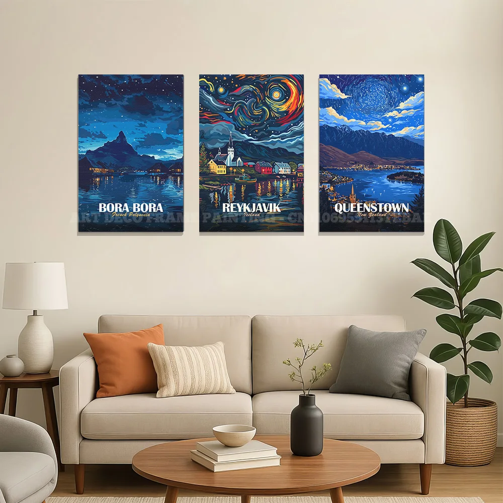 Starry Sky City Poster Canvas World Travel Wall Art Painting San Francisco Las Vegas Moscow Print Home Decor Bedroom Gift