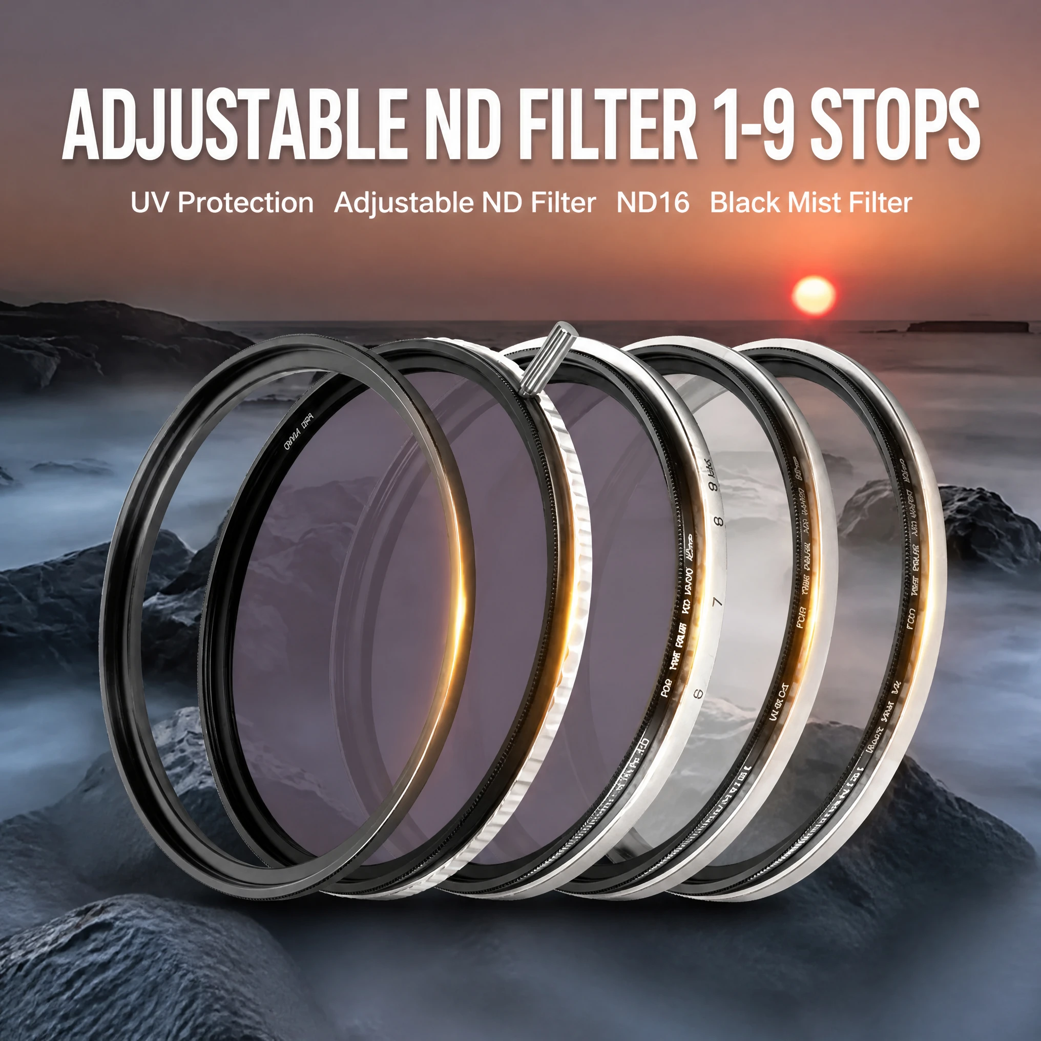 NiSi Hurricane Enhanced Filter Kit 82mm Variable ND 16 Black Mist Filter with Adapter Ring Cap Pouch for Camera Filmmaking Live
