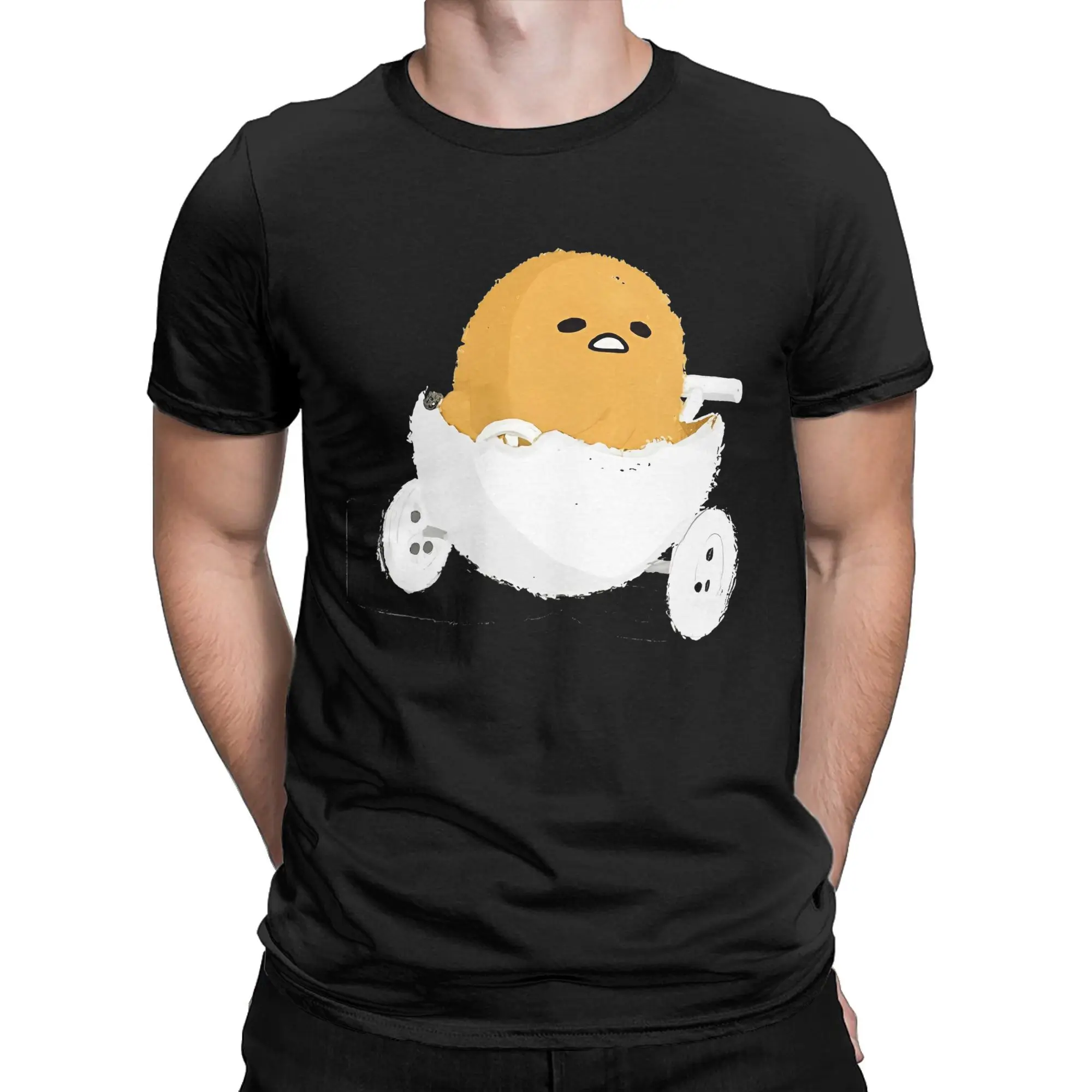 Novelty Gudetama The Lazy Egg Drives T-Shirt Men Round Collar Cotton T Shirt  Short Sleeve Tee Shirt Gift Idea Clothing