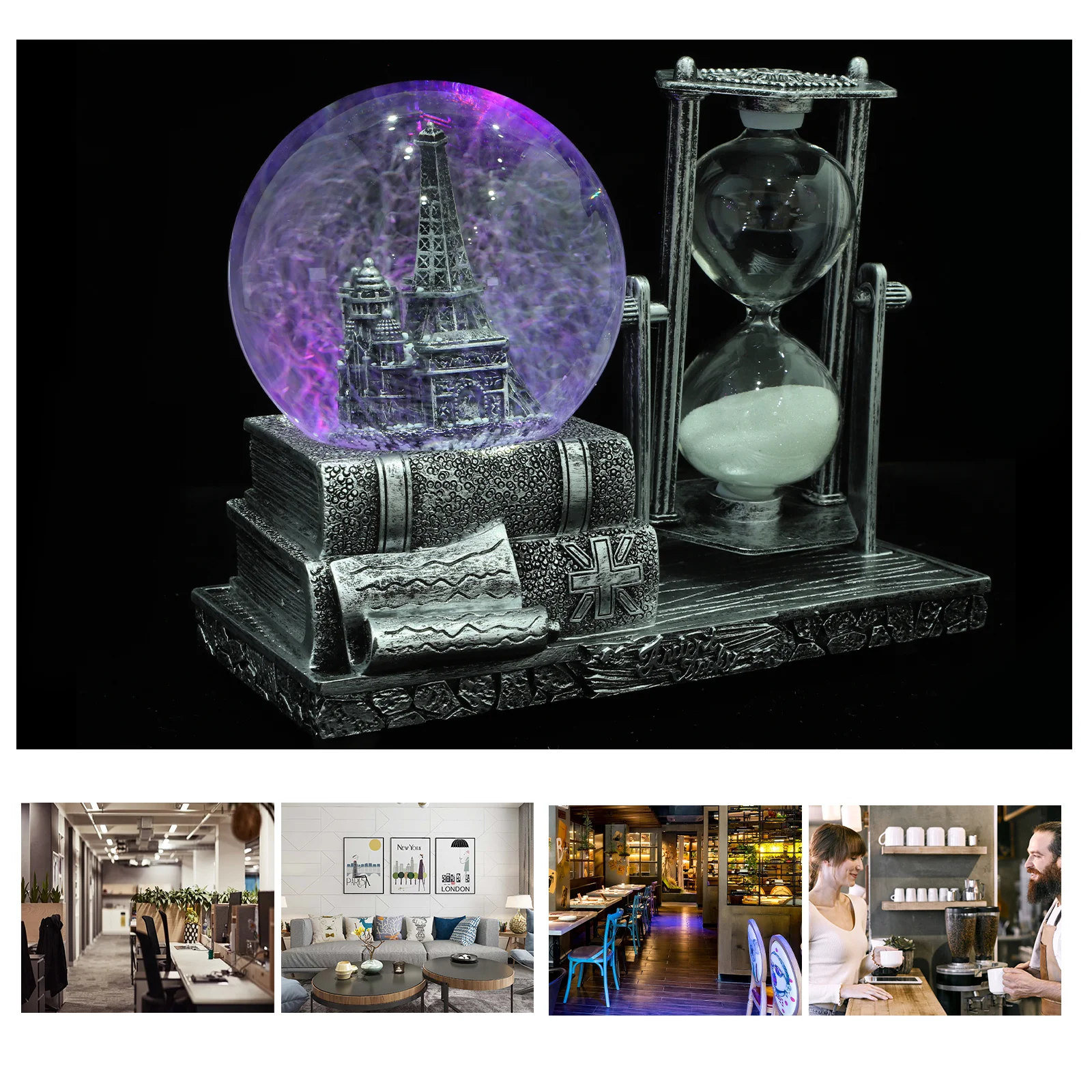 

Exquisite Vintage Resin Sand Timer Desktop Ornament Retro Crystal Snow Globe Indoor Home Decor Living Room Table Decor