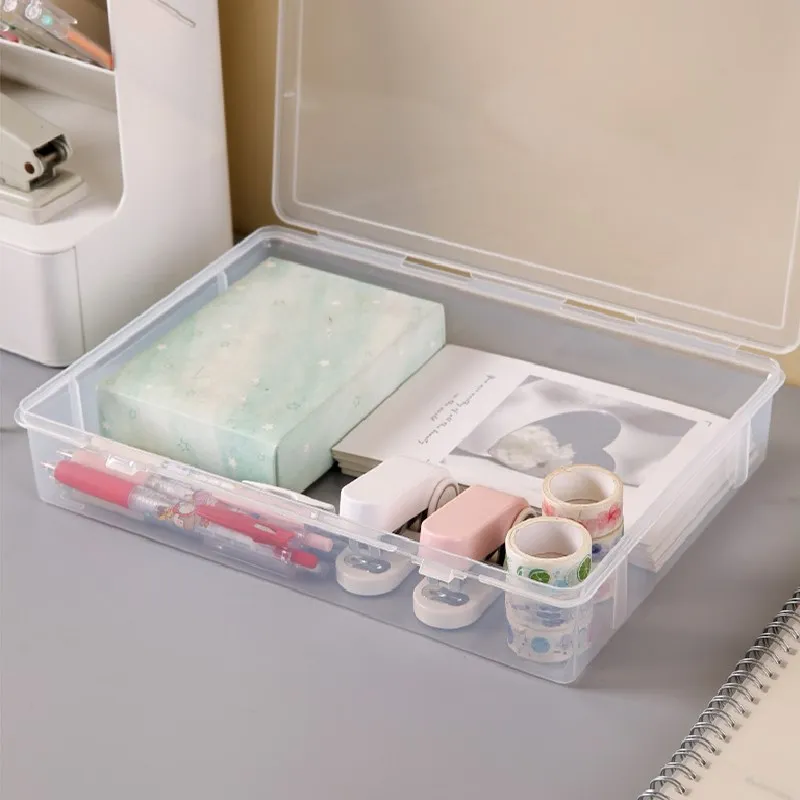 A4 File Storage Box Transparent Portable Document Organizer Dust-proof Plastic Stationery Storage Case Office Desktop Supplies